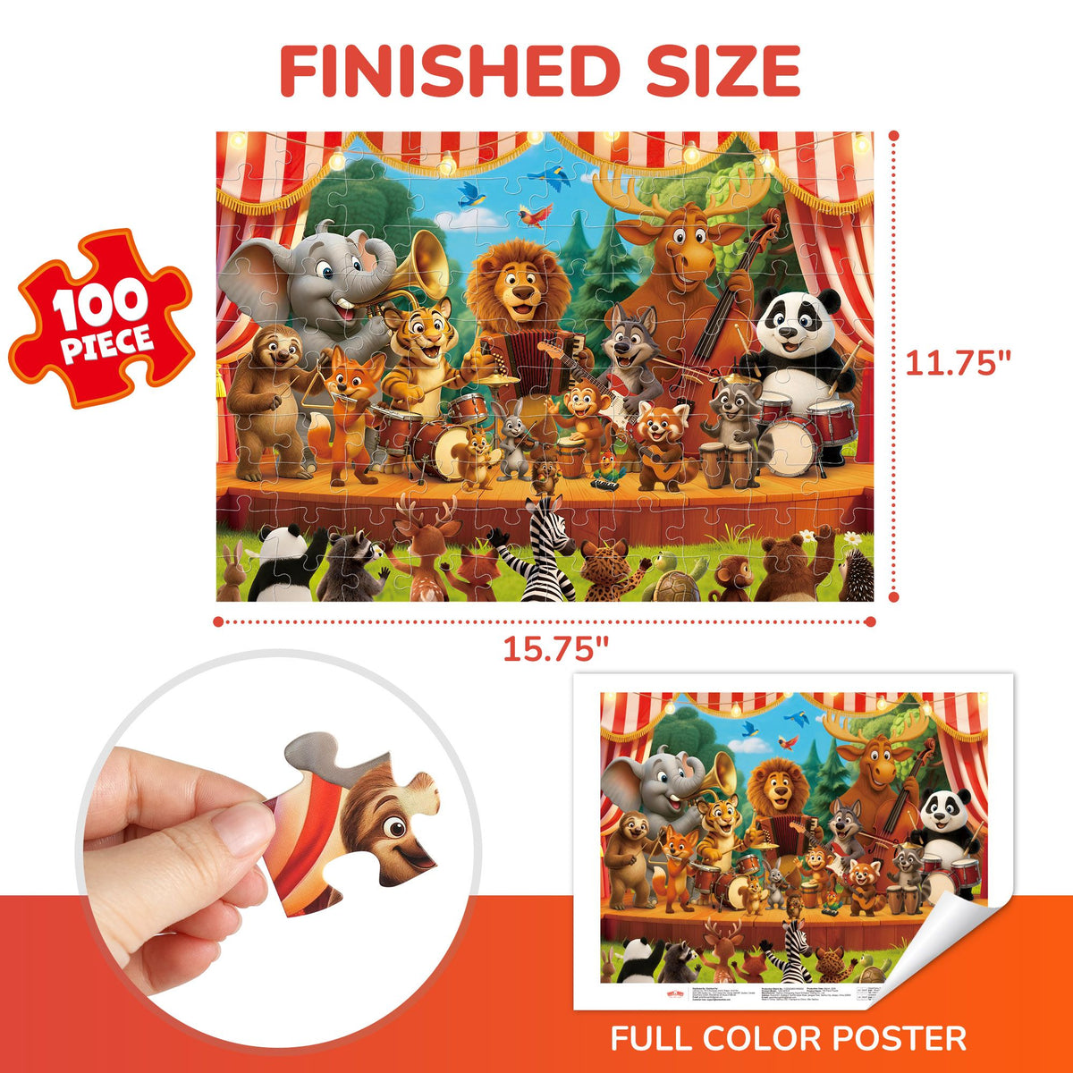 BenBen 100 Piece Puzzles for Kids 4-8, Forest Music Festival, Jigsaw Puzzles for 5-7 years old