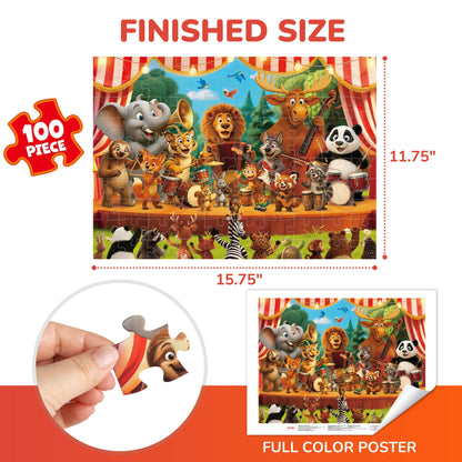 BenBen 100 Piece Puzzles for Kids 4-8, Forest Music Festival, Jigsaw Puzzles for 5-7 years old