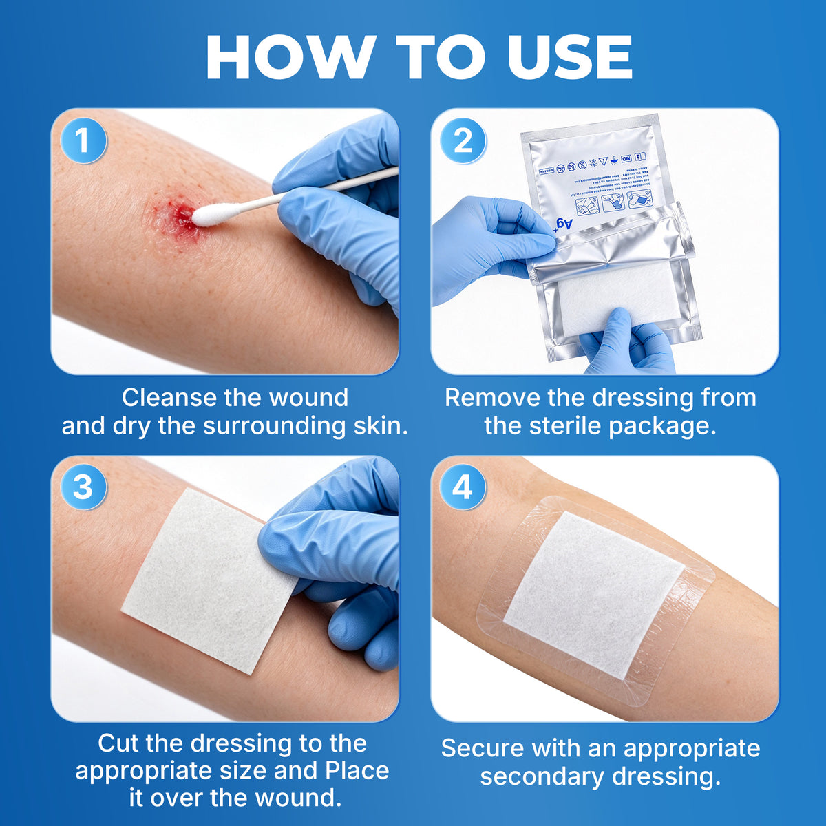 MEDLOT Silver Calcium Alginate Wound Dressing, 4" x 8", 5 Pack, Non-Adherent Pads Sterile, Highly Absorbent, Non-Stick Pads for Moderate to Heavy Exuding Wounds, Diabetic Pressure Ulcers, Post-Surgery Care, White Gray