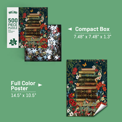 BenBen 500 Pieces Puzzles for Adults, Vintage Books and Wildflower Jigsaw Puzzle Letters on Back