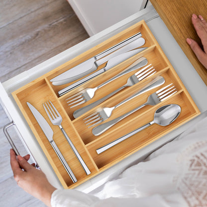 LotFancy Bamboo Kitchen Drawer Organizer for Large Cutlery, Utensil Holder and Silverware Tray