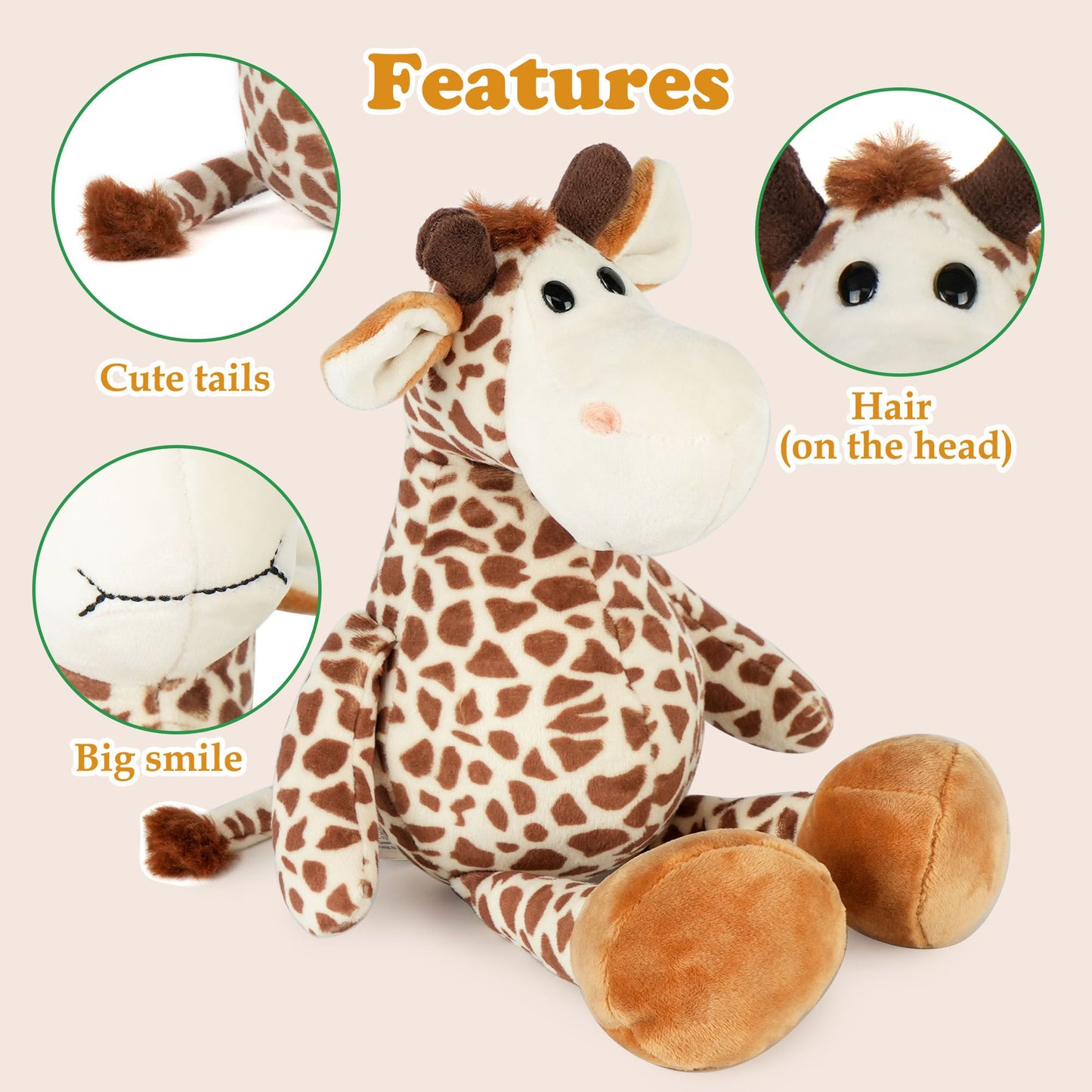 BenBen Giraffe Stuffed Animal, 12in Baby Giraffe Plush Toys Easter Gift for Kids Boys Girl, Brown