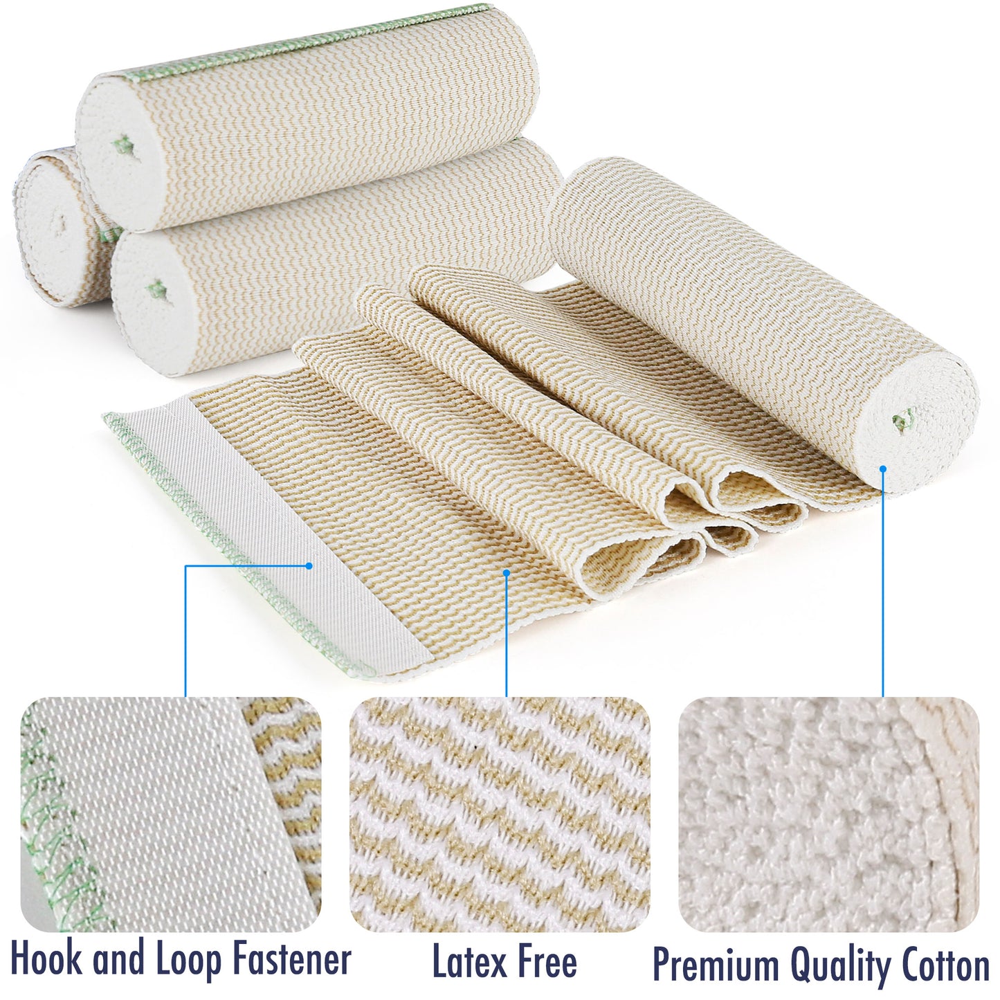 LotFancy 4 Pack Cotton Compression Bandages 6 inches x 15 feet, Hypoallergenic Compression Roll