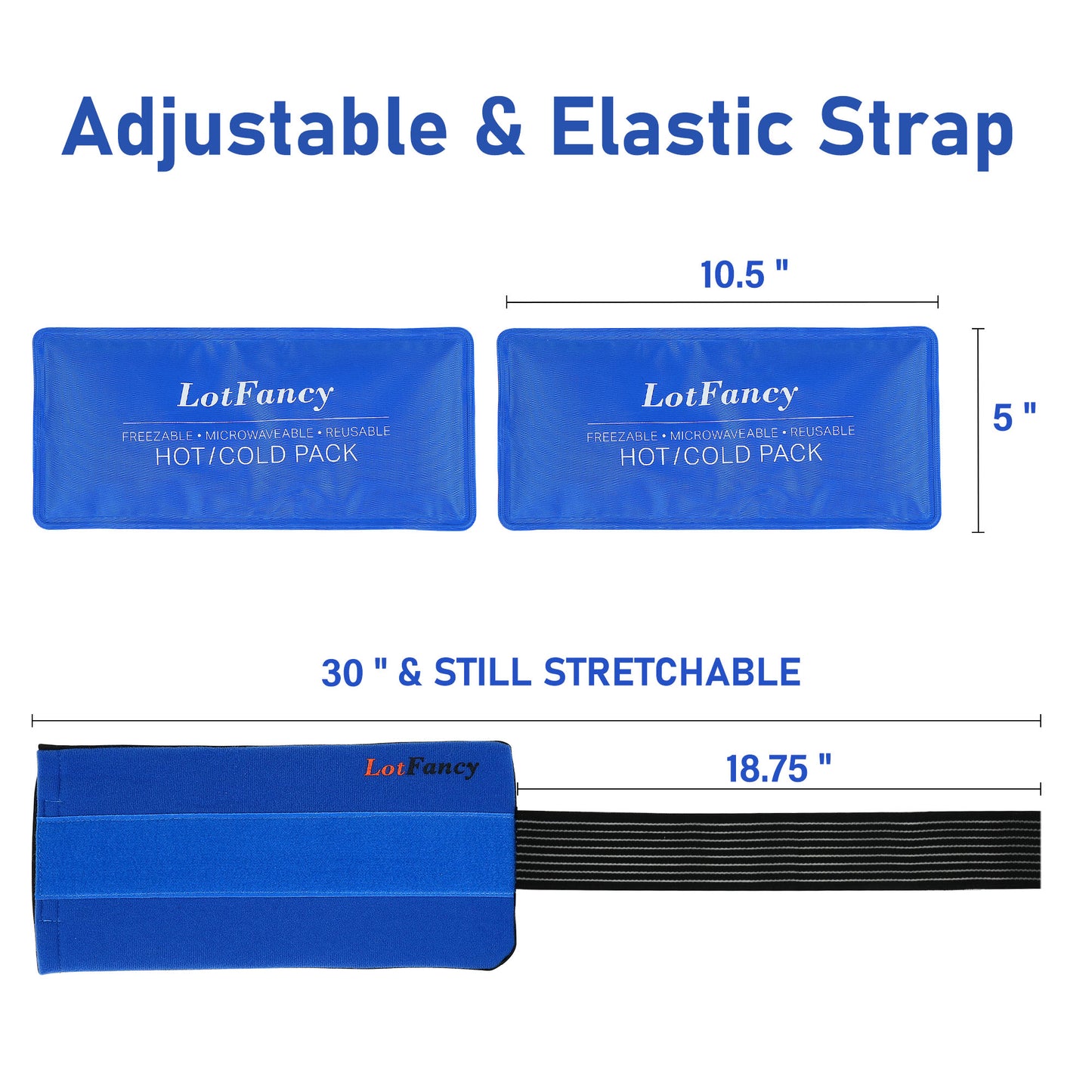 LotFancy Ice Packs for Injuries, 2 Reusable Hot Cold Packs( 11x5 in) w/Adjustable Wrap for First Aid