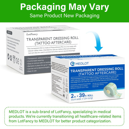 LotFancy Tattoo Aftercare Bandage Rolls, 2"x13 Yards, Waterproof Transparent Film for Tattoo Healing