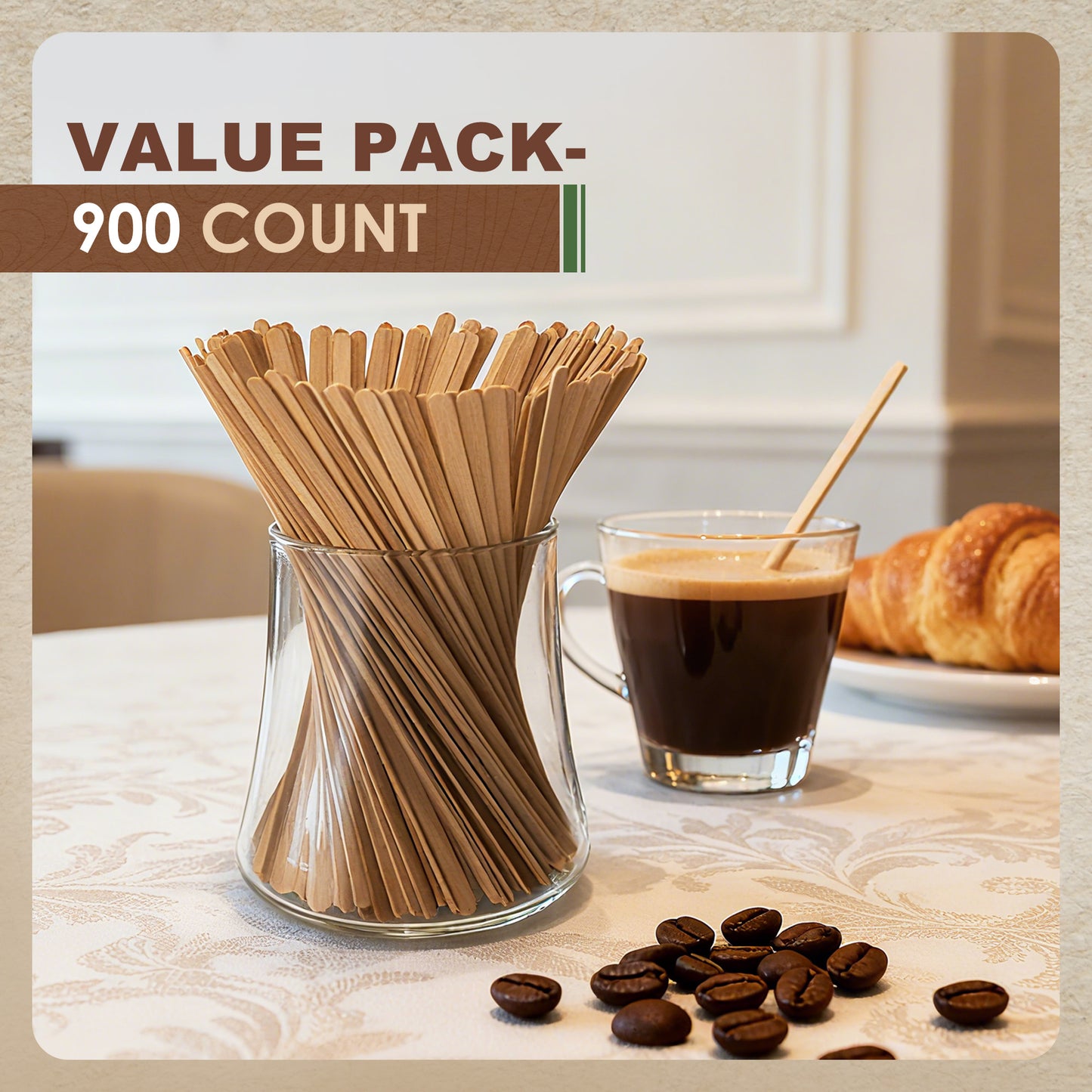 LotFancy 7" Wood Coffee Stirrers, Birchwood Stir Sticks for Cocktails, Beverage, 900 Pack