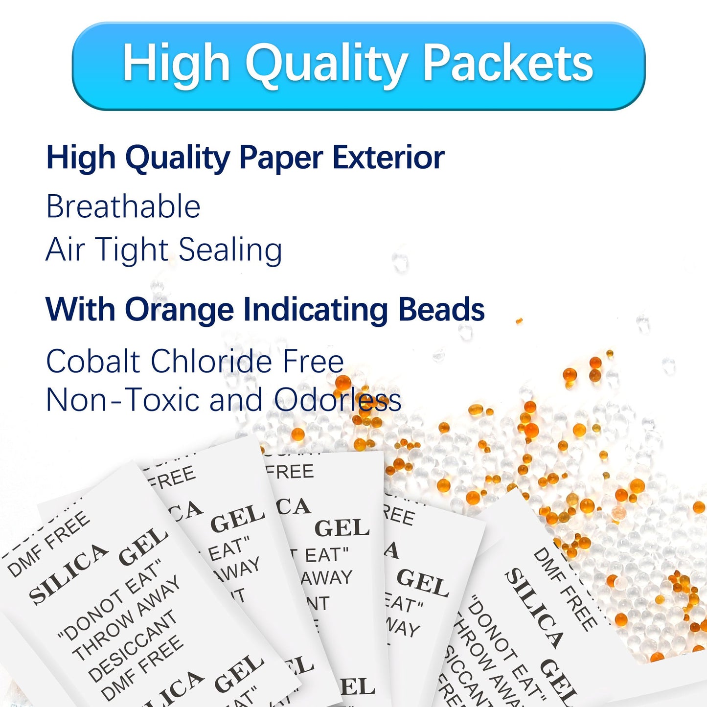 LotFancy Silica Gel Packs, Food Grade Desiccant Packs, Orange to Green Indicating, Non-Toxic Moisture Absorber Desiccant Bags