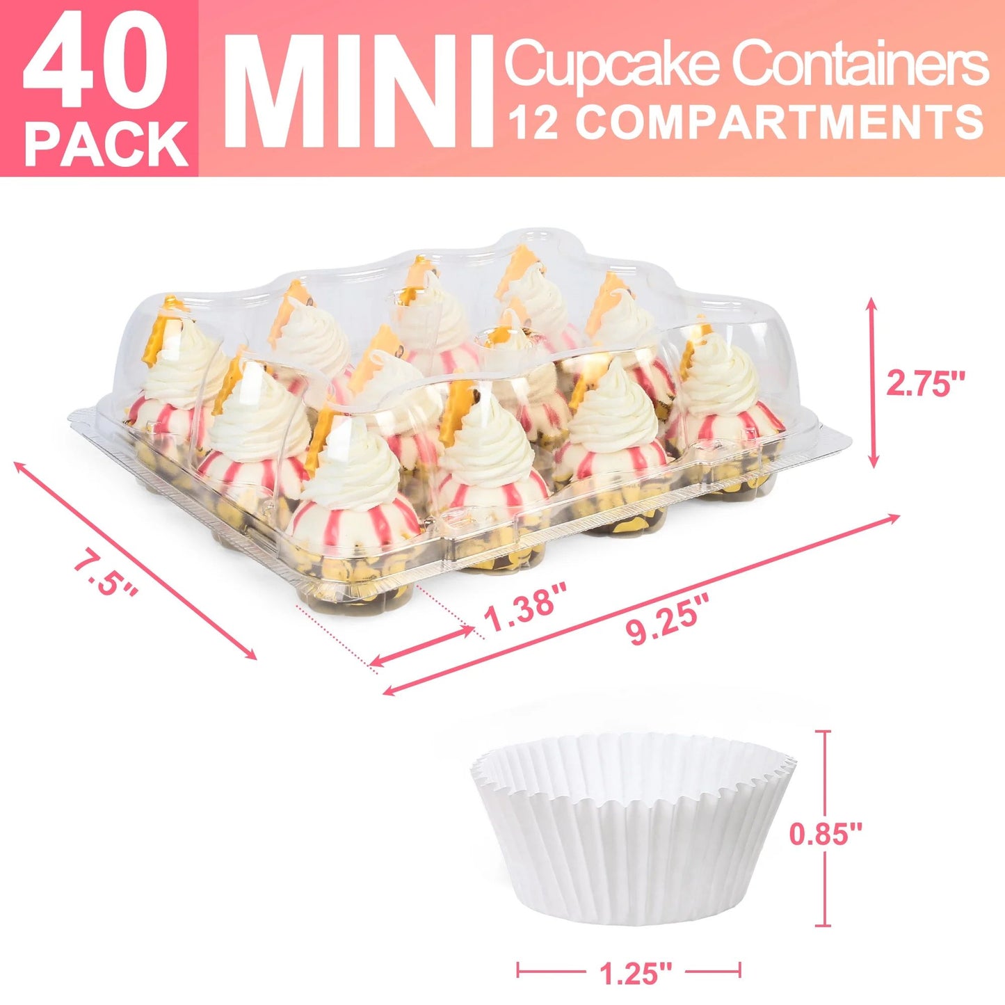LotFancy Stackable Mini Cupcake Carrier Holders Containers with 488 Mini Cupcake Liner, 12 x 40 Sets