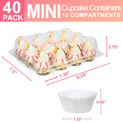 LotFancy Stackable Mini Cupcake Carrier Holders Containers with 488 Mini Cupcake Liner, 12 x 40 Sets