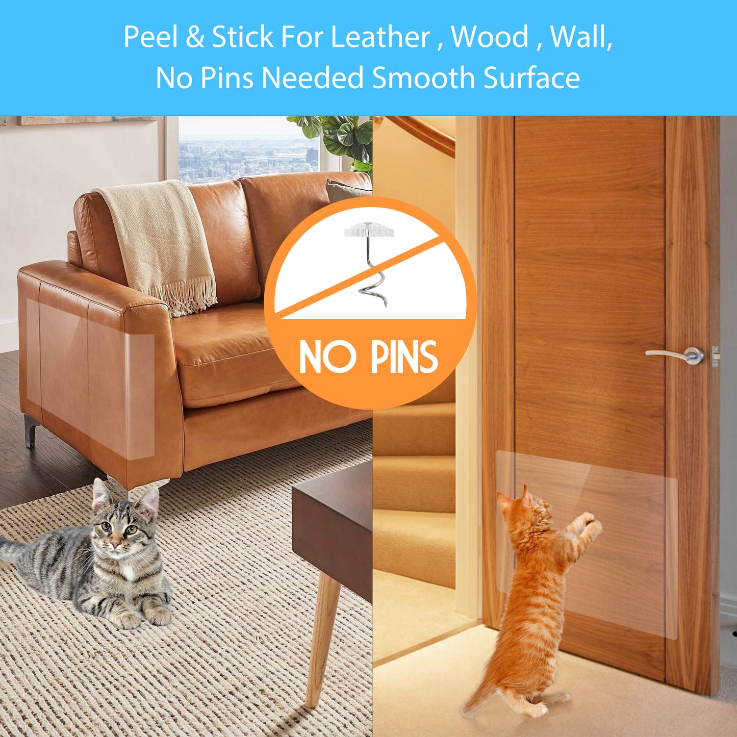 Prime Pets 8 Pack Cat Scratch Couch Protector, Cat Scratch Furniture Deterrent Tape with Pins, Clear