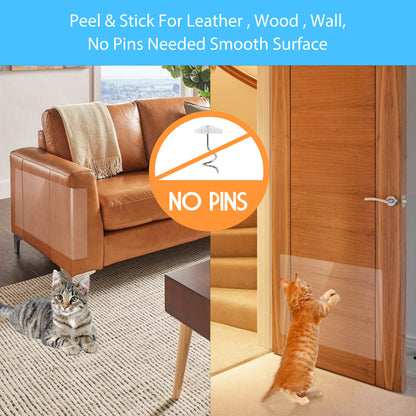 Prime Pets 8 Pack Cat Scratch Couch Protector, Cat Scratch Furniture Deterrent Tape with Pins, Clear