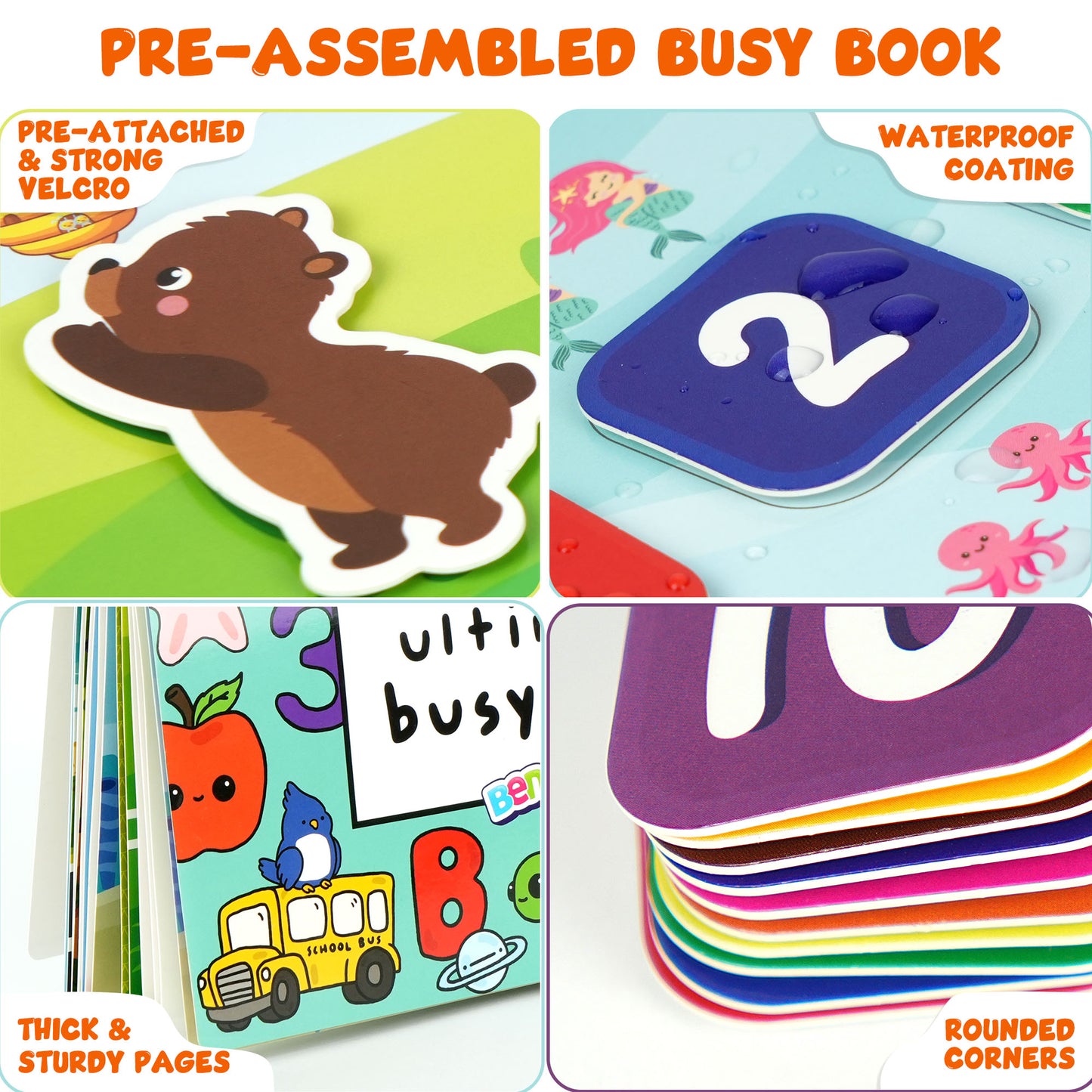 BenBen Busy Book for Toddlers, 30 Themes, Pre-Assembled, Montessori Toys WMT