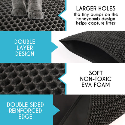 Prime Pets Cat Litter Mat, Double Layer Urine Waterproof Trapper Mat, Non-Slip,24x15 in, Black