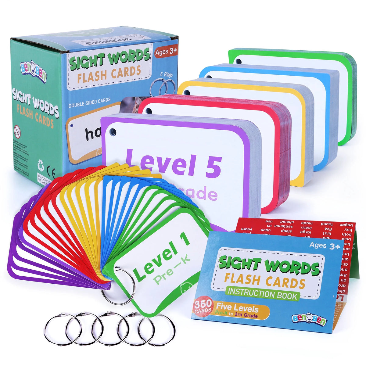 BenBen Sight Words Flash Cards, 350 Dolch & Fry High Frequency Site Words