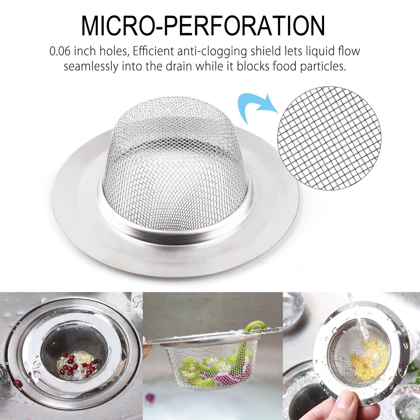 LotFancy 2 Kitchen Sink Strainer, 4.5 in Stainless Steel Mesh Drain Strainer, Silver