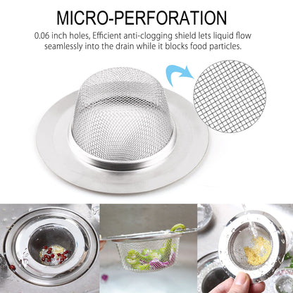 LotFancy 2 Kitchen Sink Strainer, 4.5 in Stainless Steel Mesh Drain Strainer, Silver