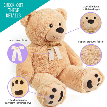 LotFancy Big Teddy Bear, 3 Feet Giant Teddy Bear Stuffed Animal, Large Bear Plush Toy with Big Footprints