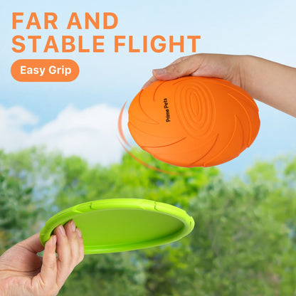Prime Pets Dog Frisbees, 2 Pack, 7 Inch Dog Flying Disc, Durable Dog Toys, Nature Rubber Floating Flying Saucer for Water Pool Beach, Orange and Green