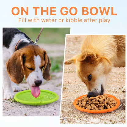 Prime Pets Dog Frisbees, 2 Pack, 7 Inch Dog Flying Disc, Durable Dog Toys, Nature Rubber Floating Flying Saucer for Water Pool Beach, Orange and Green