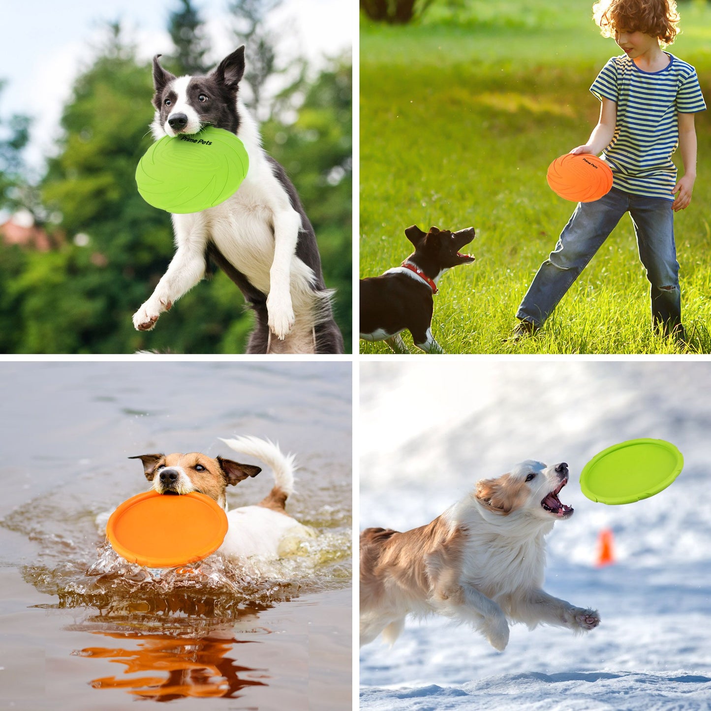 Prime Pets Dog Frisbees, 2 Pack, 7 Inch Dog Flying Disc, Durable Dog Toys, Nature Rubber Floating Flying Saucer for Water Pool Beach, Orange and Green
