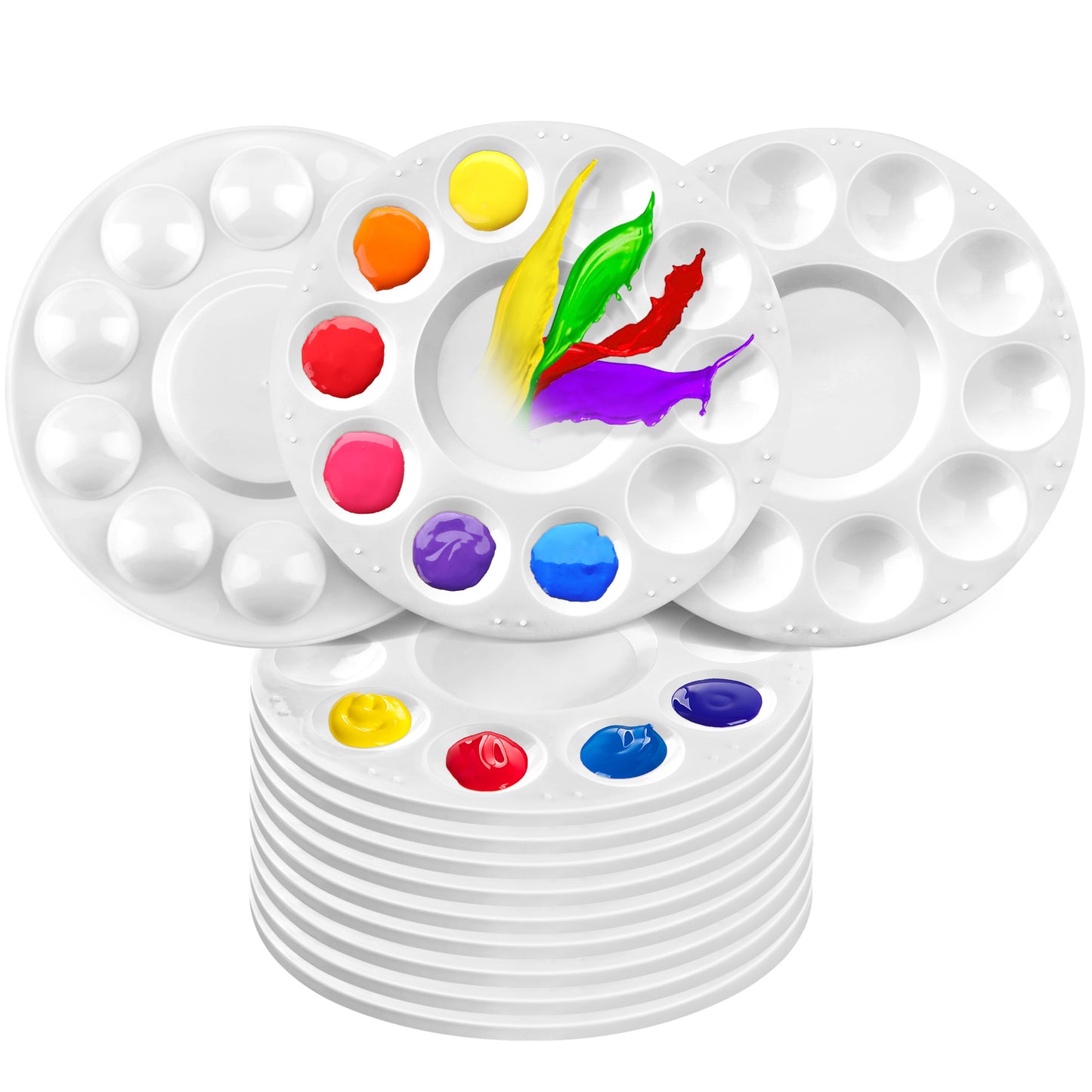 LotFancy Paint Tray Palettes for Acrylic Oil Watercolor Craft DIY Art Painting, Round Plastic Pallets
