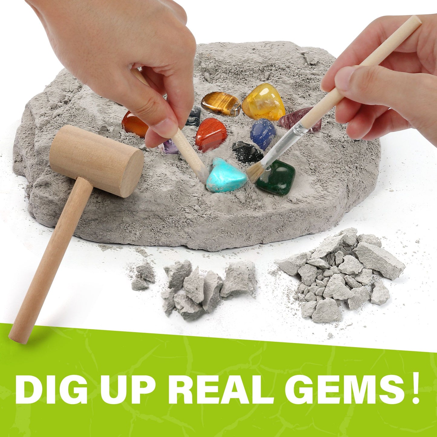 LotFancy Gemstone Dig Kit, 20 Real Gem, Science Kit for Kids Ages 8+, Gift for Boys, Girls, Teens