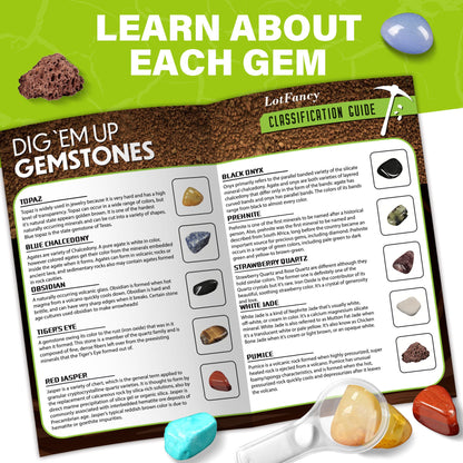 LotFancy Gemstone Dig Kit, 20 Real Gem, Science Kit for Kids Ages 8+, Gift for Boys, Girls, Teens