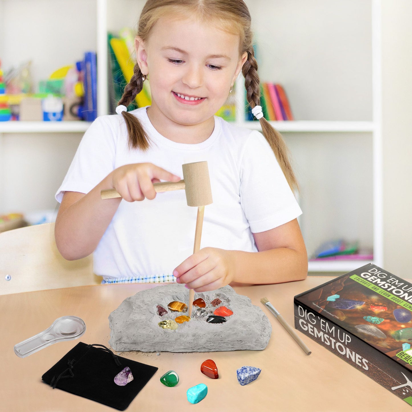 LotFancy Gemstone Dig Kit, 20 Real Gem, Science Kit for Kids Ages 8+, Gift for Boys, Girls, Teens