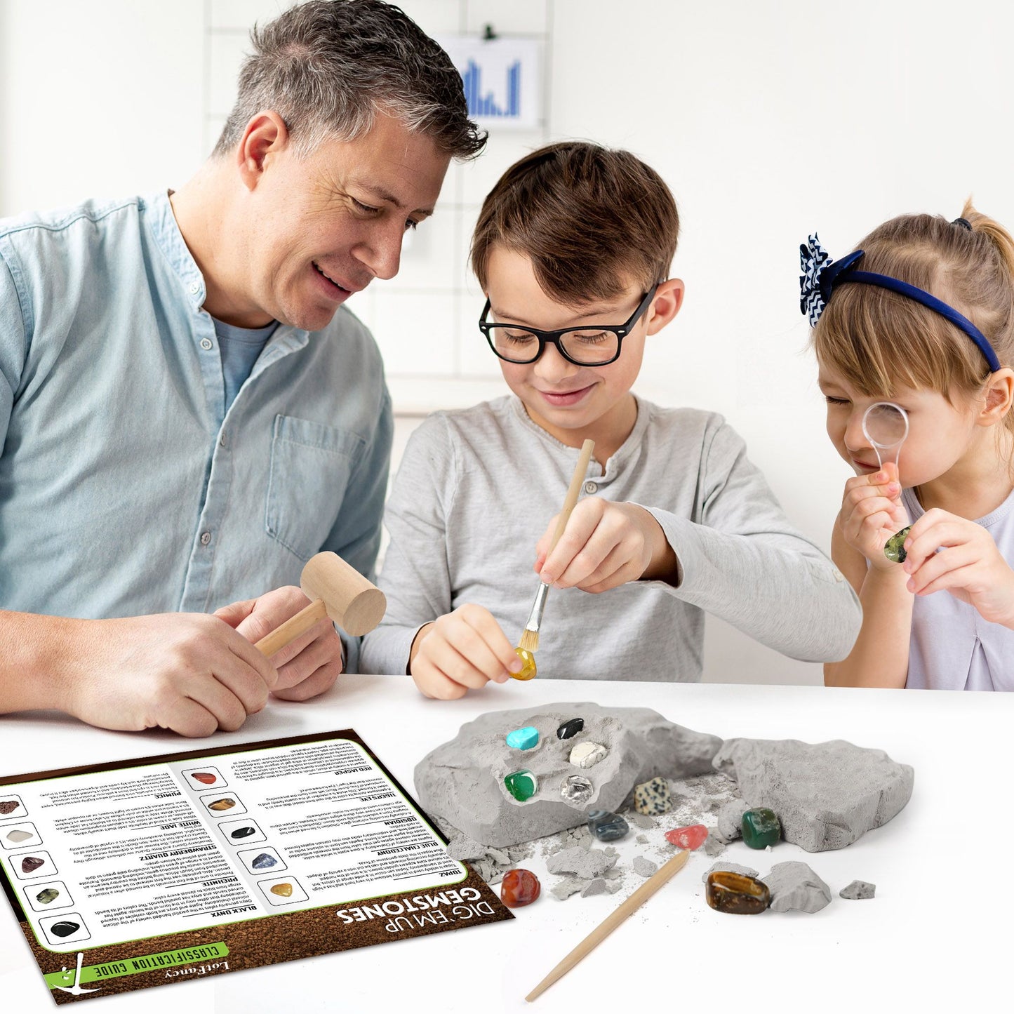 LotFancy Gemstone Dig Kit, 20 Real Gem, Science Kit for Kids Ages 8+, Gift for Boys, Girls, Teens