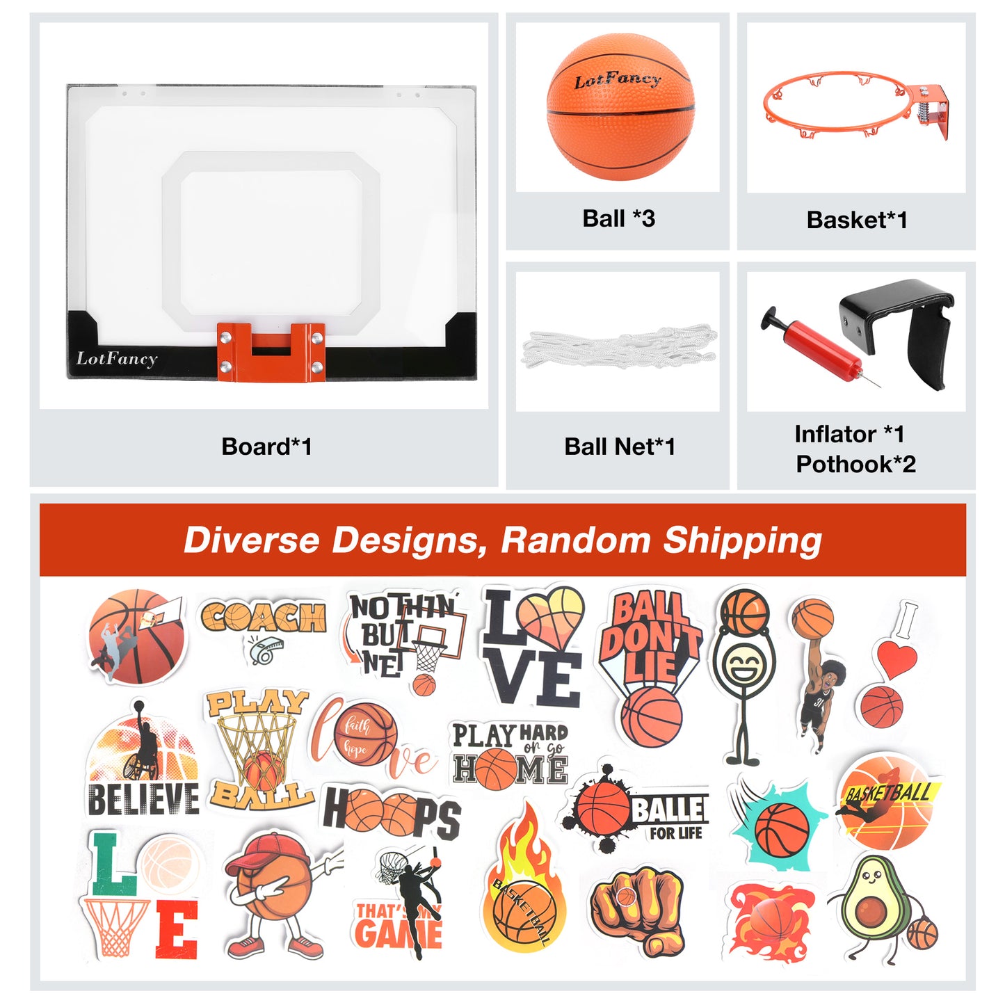 LotFancy Mini Basketball Hoop, 18 x 12'' Basketball Hoop Indoor for Kids Adults, Shatter Resistant Backboard with 3 Balls, Complete Accessories Included