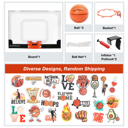 LotFancy Mini Basketball Hoop, 18 x 12'' Basketball Hoop Indoor for Kids Adults, Shatter Resistant Backboard with 3 Balls, Complete Accessories Included