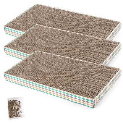 Prime Pets XL Wide Cat Scratcher with Catnip,3 Pack Reversible Cat Scratch Pad with Box