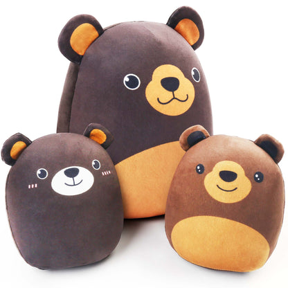 BenBen Bear Plush Pillow, Set of 3 Cute Plushie, 12’’ and 7’’ Squishy Stuffed Animals Hugging Toy, Mama Bear and Cubs