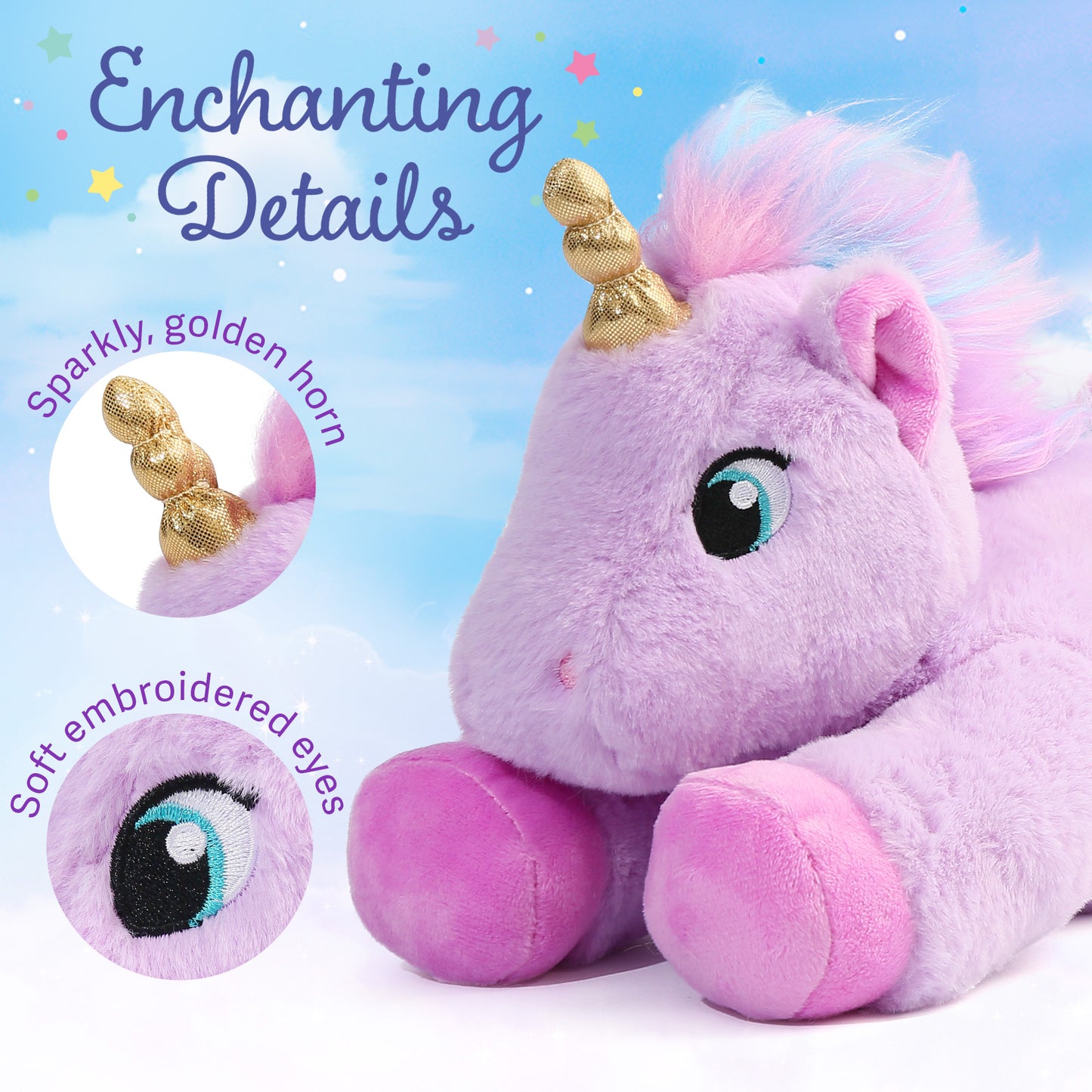 LotFancy 12 in Purple Unicorn Stuffed Animal Plush Toys for Kids, Girls, Boys