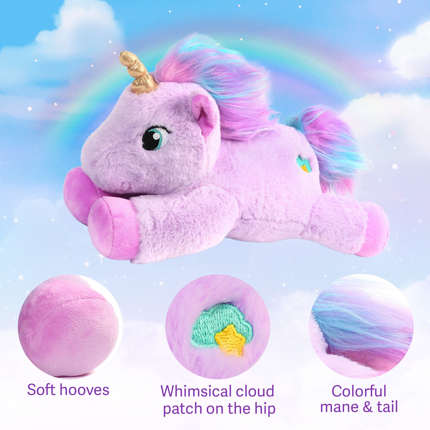LotFancy 12 in Purple Unicorn Stuffed Animal Plush Toys for Kids, Girls, Boys