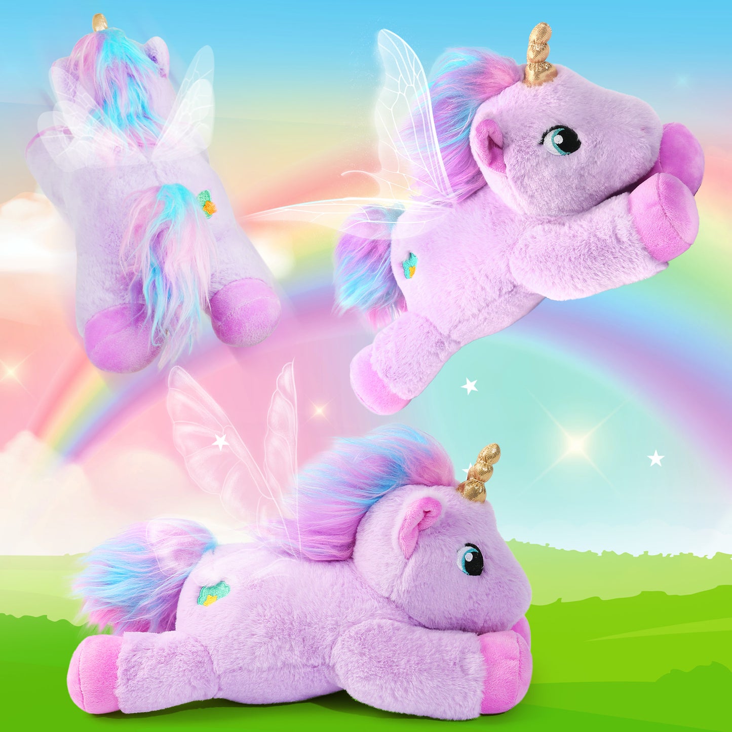 LotFancy 12 in Purple Unicorn Stuffed Animal Plush Toys for Kids, Girls, Boys