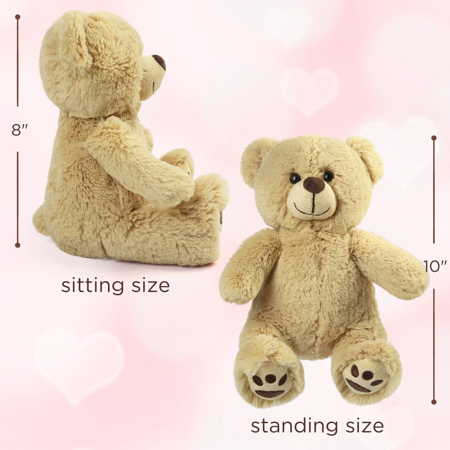 LotFancy Teddy Bear Stuffed Animals, Soft Plush Bear with Footprints, 10 in Plush Toy Gifts for Kids Girls