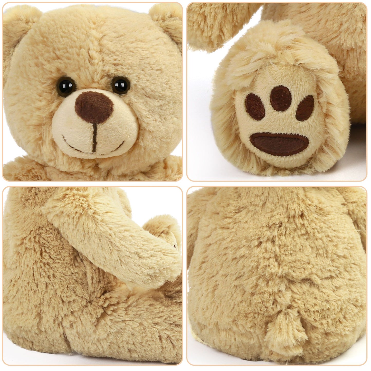 LotFancy Teddy Bear Stuffed Animals, Soft Plush Bear with Footprints, 10 in Plush Toy Gifts for Kids Girls