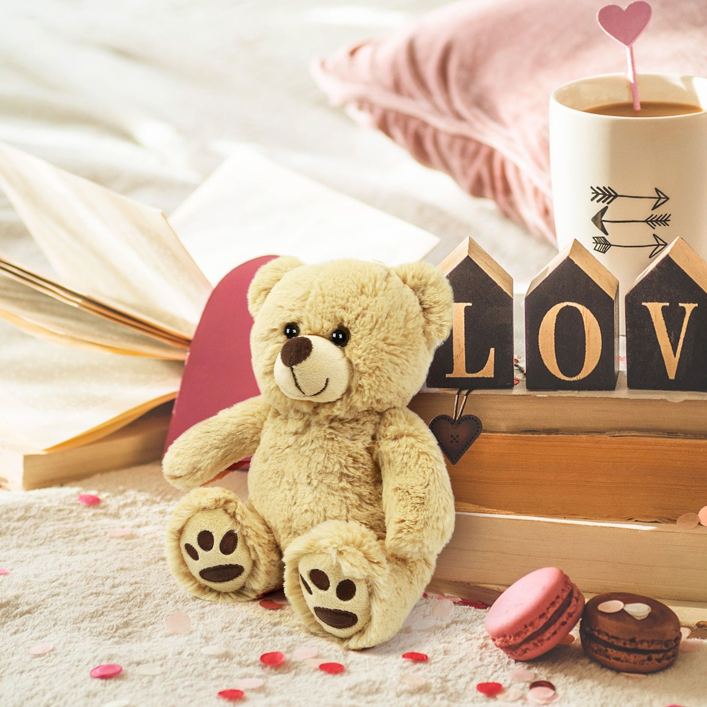 LotFancy Teddy Bear Stuffed Animals, Soft Plush Bear with Footprints, 10 in Plush Toy Gifts for Kids Girls