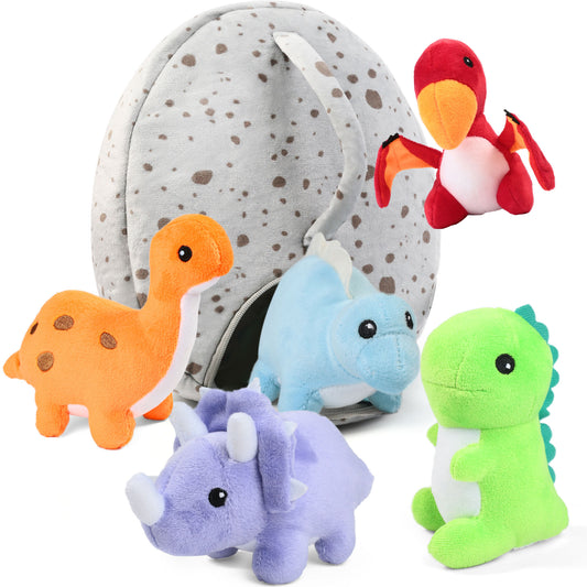 BenBen Dinosaur Stuffed Animals, 5 Small Dinosaur Plush Dolls and Egg Bag Toys Set WMT