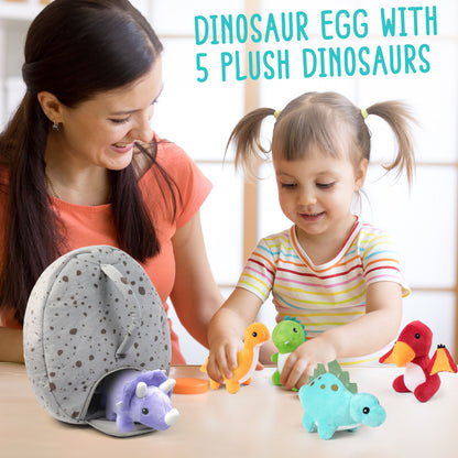 BenBen Dinosaur Stuffed Animal, 5Pcs Small Dino Plush Toys and Egg Bag Set for Kids Girls Boys