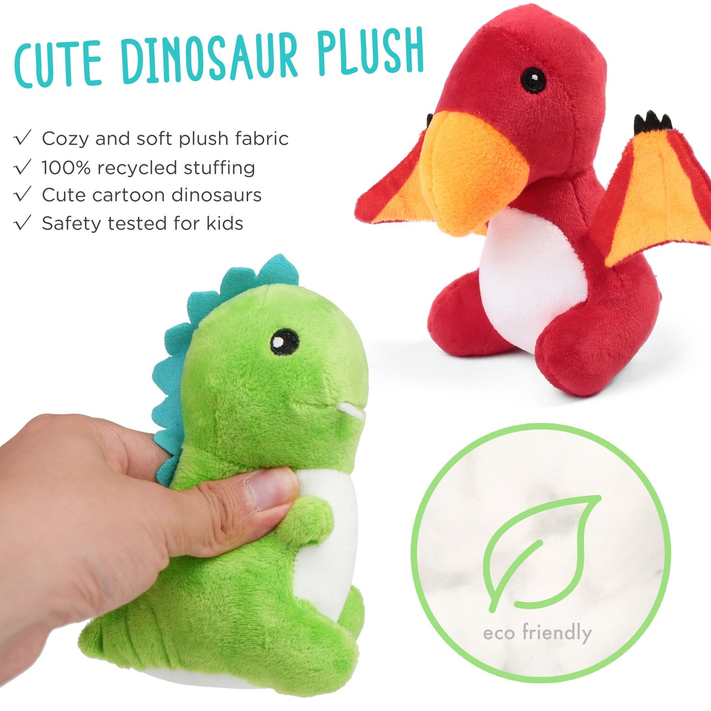 BenBen Dinosaur Stuffed Animal, 5Pcs Small Dino Plush Toys and Egg Bag Set for Kids Girls Boys