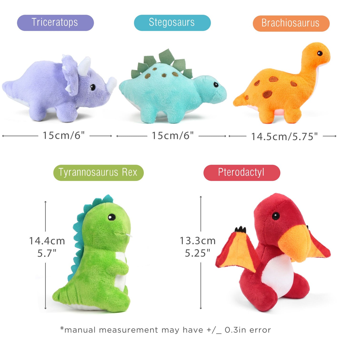 BenBen Dinosaur Stuffed Animal, 5Pcs Small Dino Plush Toys and Egg Bag Set for Kids Girls Boys