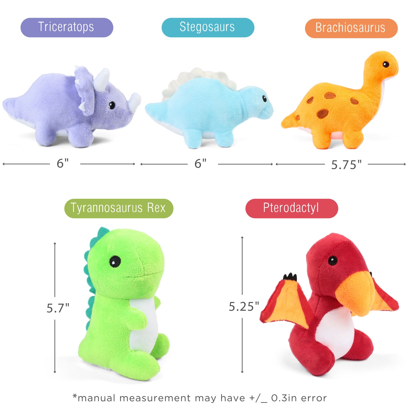 BenBen Dinosaur Stuffed Animals, 5 Small Dinosaur Plush Dolls and Egg Bag Toys Set WMT