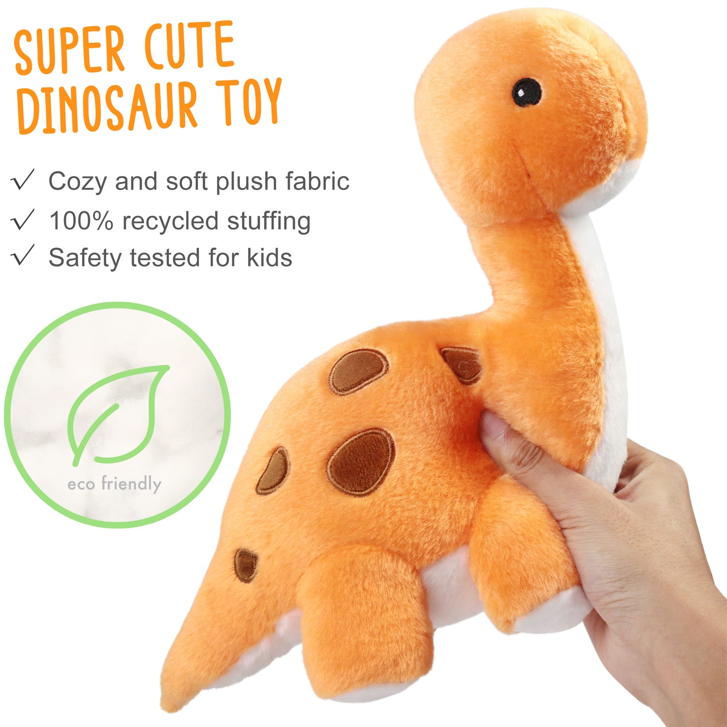 BenBen Dinosaur Stuffed Animal, 10" Dino Plush Toys for Infant, Toddler, Brachiosaurus, Orange WMT