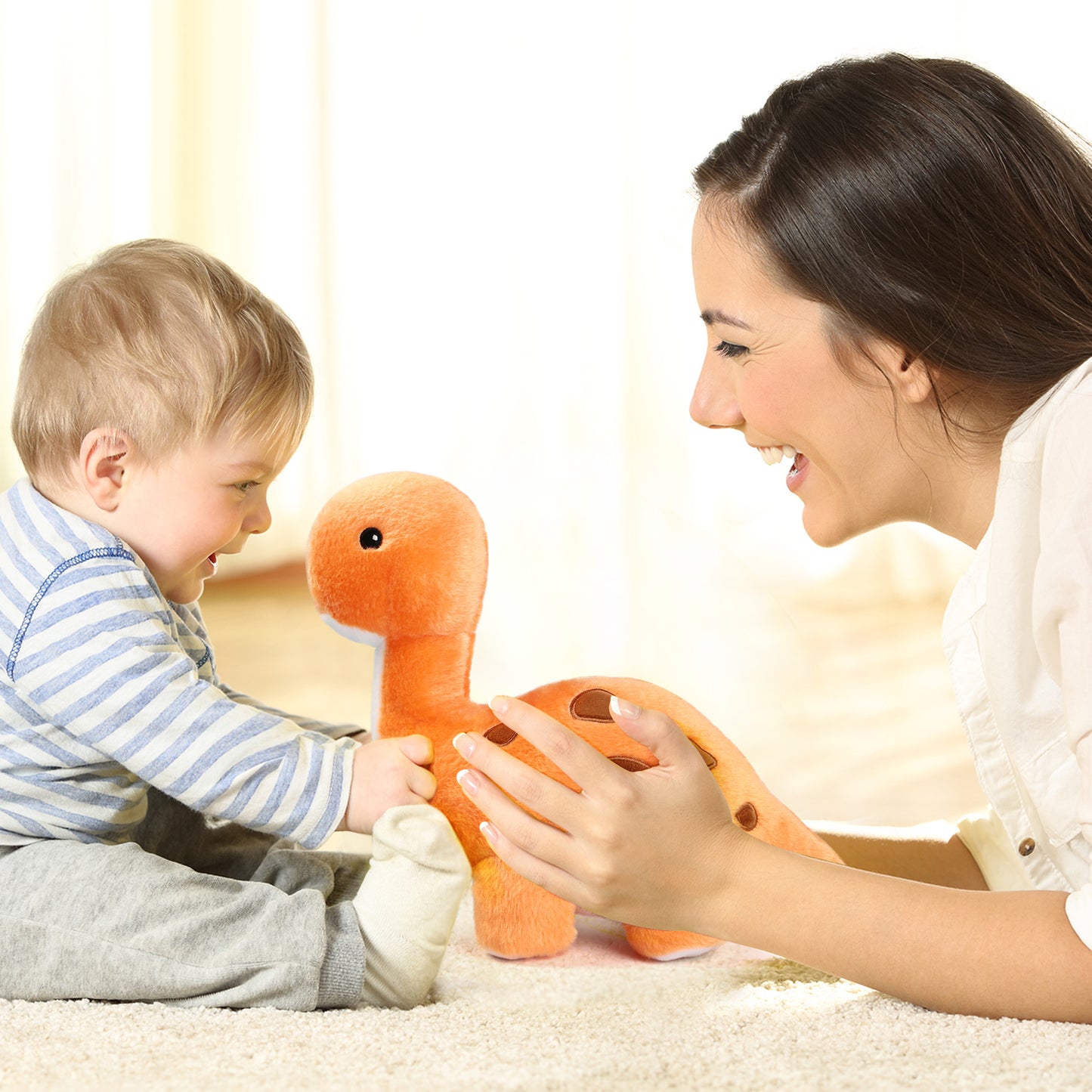BenBen Dinosaur Stuffed Animal, 10" Dino Plush Toys for Infant, Toddler, Brachiosaurus, Orange