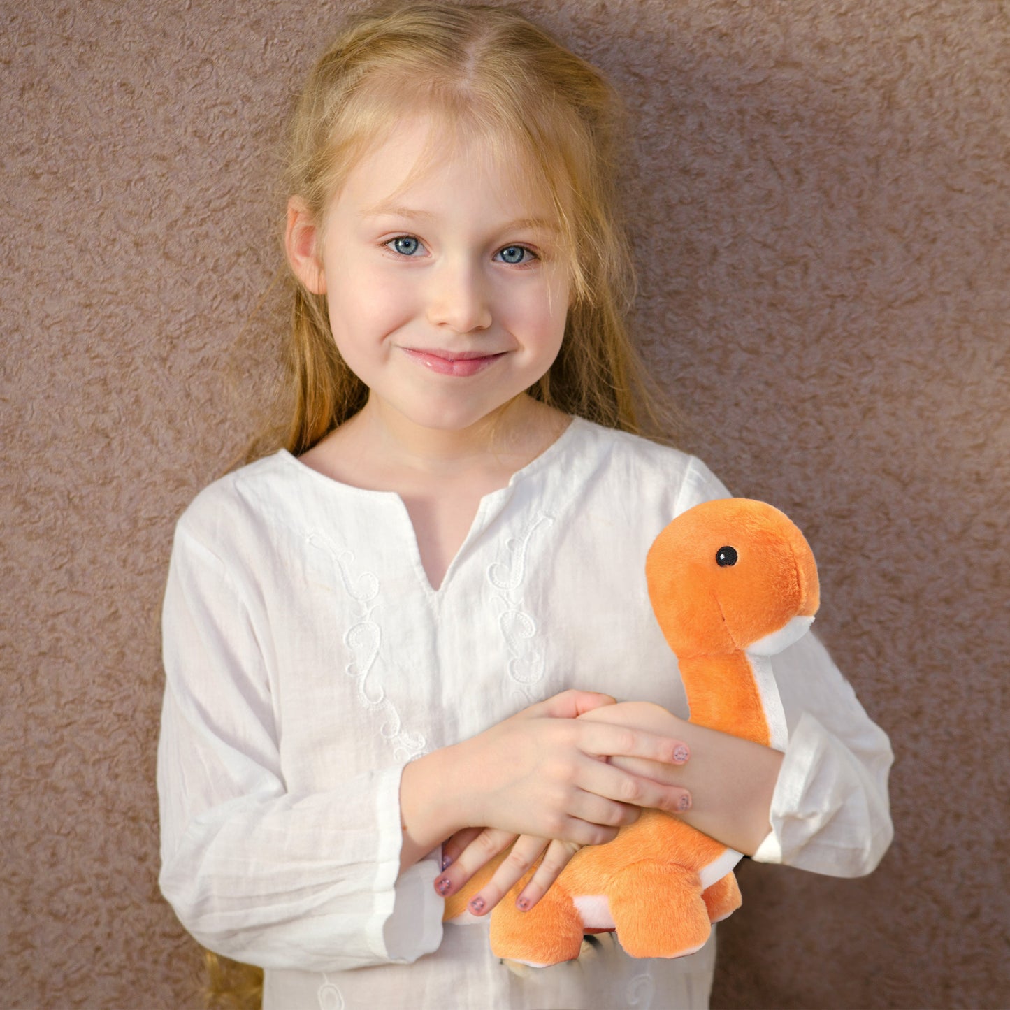 BenBen Dinosaur Stuffed Animal, 10" Dino Plush Toys for Infant, Toddler, Brachiosaurus, Orange