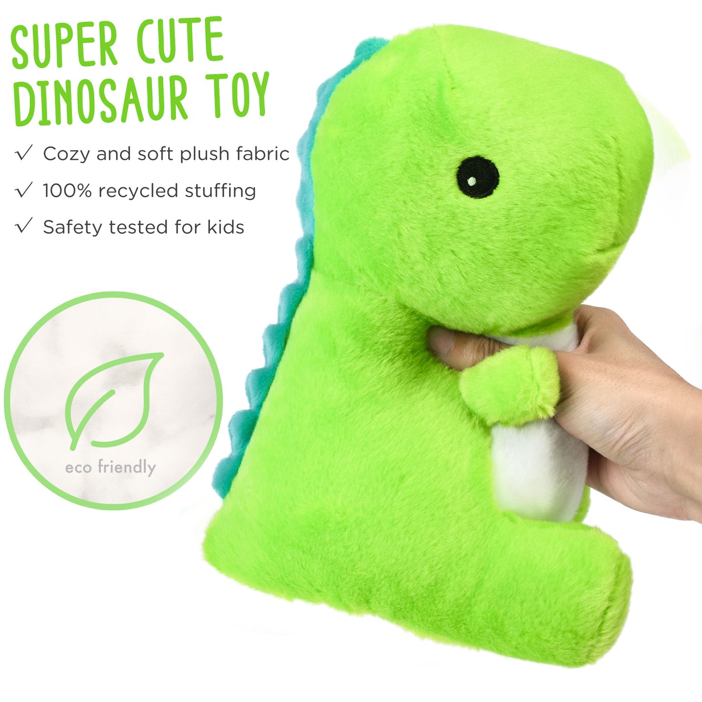 BenBen Dinosaur Stuffed Animal, 12" Dino Plush Toys for Kids, Boys, Girls, Tyrannosaurus Rex, Green