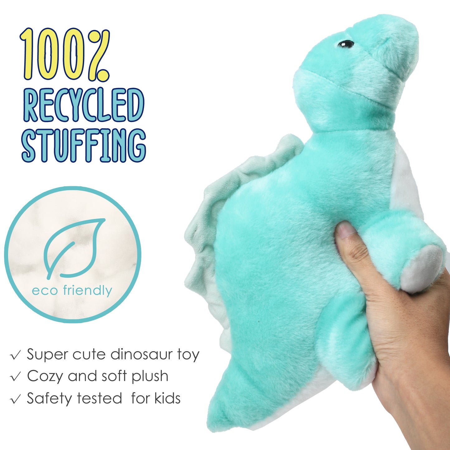 BenBen Dinosaur Stuffed Animal, 13" Dino Plush Toys for Kids, Stegosaurs, Blue