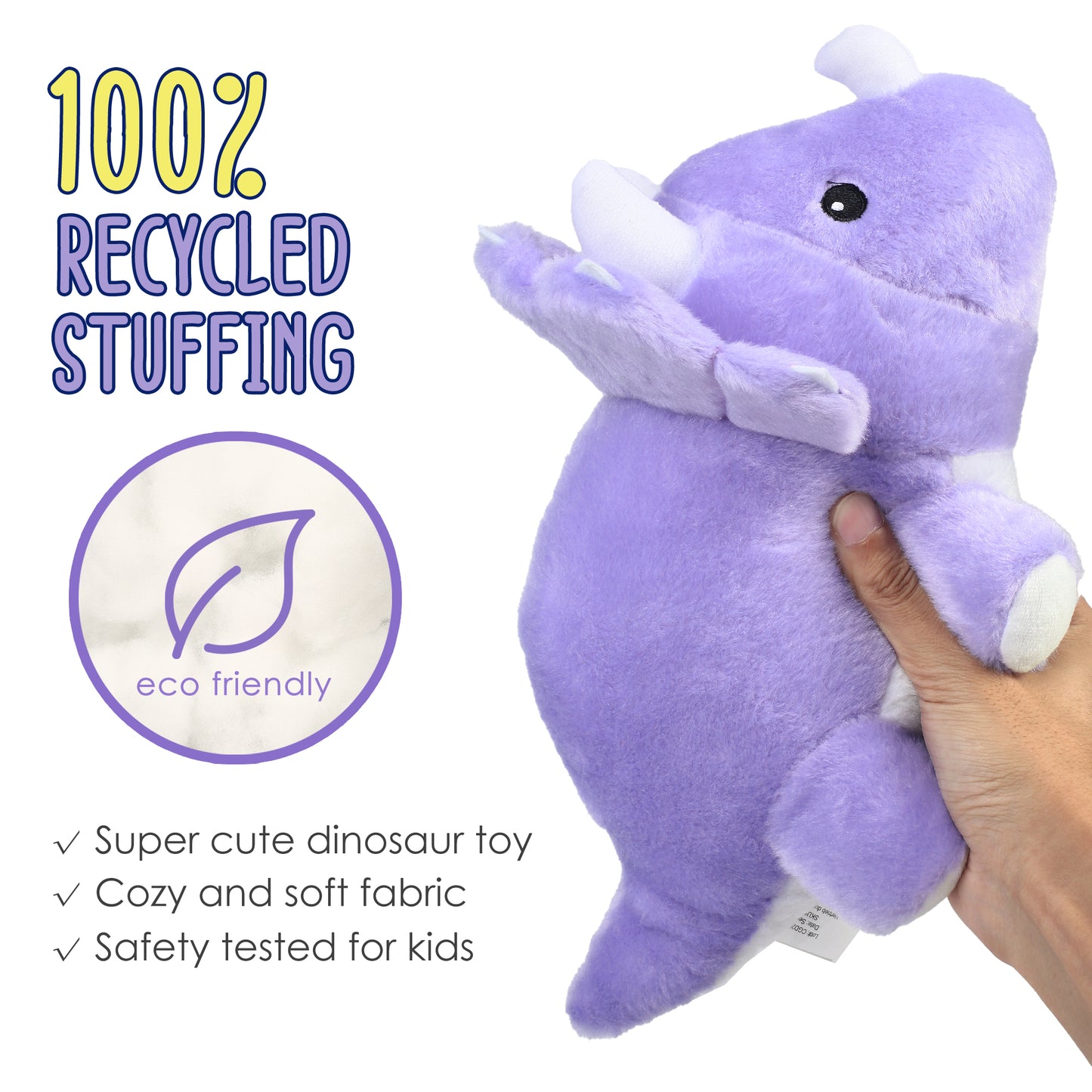 BenBen Dinosaur Stuffed Animal, 13" Dino Plush Toysfor Kids, Triceratops, Purple WMT